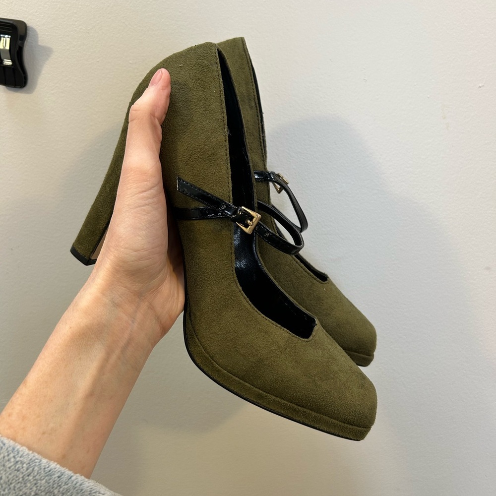 Olive Green Suede Women's Heels Size 10 Mary Jane’s